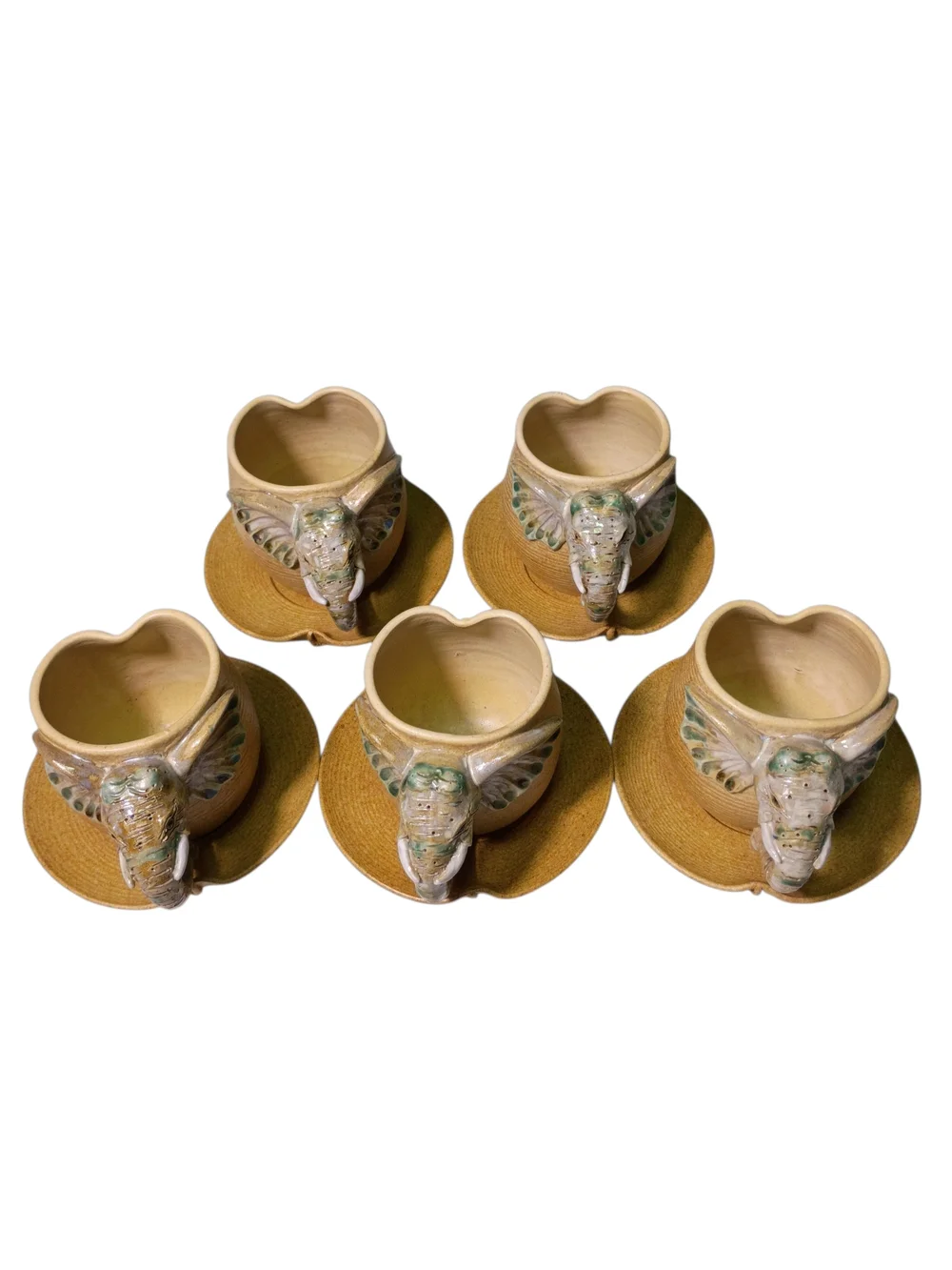 Handcrafted‎ Elephant Ceramic Coffee Set in Tan 15 Pcs
